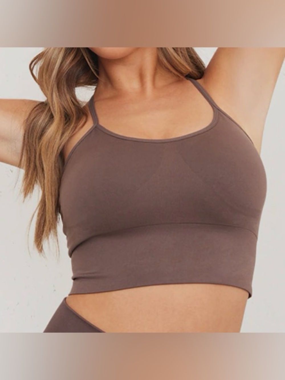 PrettyLittle Thing Basic Seamless  Strappy Padded Sports Bra Brown M